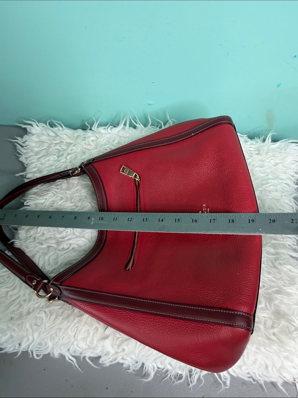 Coach Two-Tone Red Shoulder Bag with Gold Hardware - Picture 12 of 17